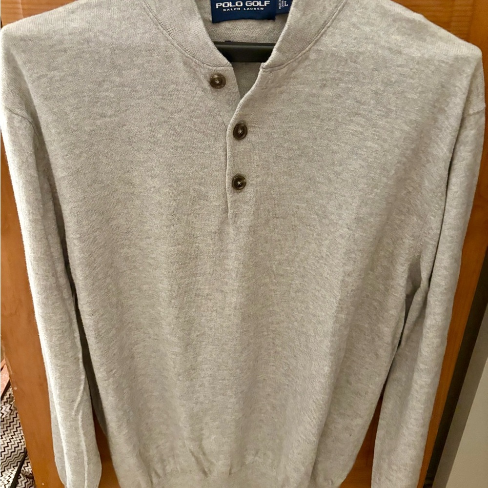 Polo Golf Men's Light Gray 100% cashmere Crewneck Sweater